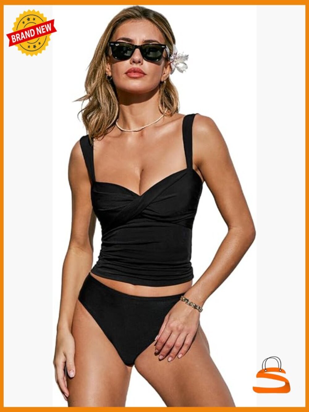 Two Piece Tankini Swimsuit Sweetheart Neck Twisted Front Adjustable Straps Mid